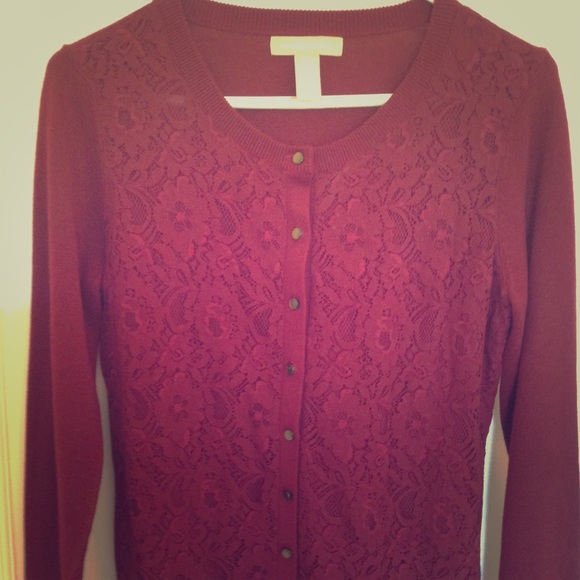 Banana Republic Sweaters - Banana Republic Burgundy M Lace Merino Cardigan